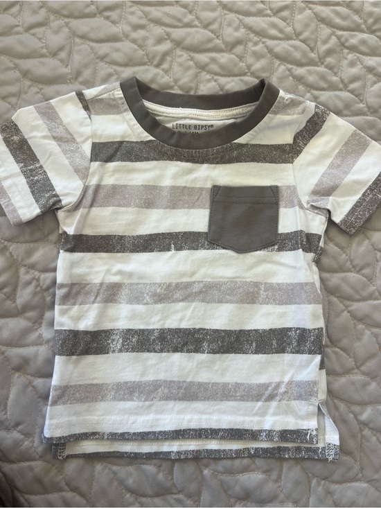Little Bipsy Other - Little Bipsy Gray & White Striped Pocket Tee
